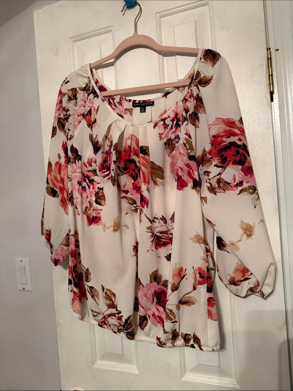 Sara Michelle Cream Blouse with Pink and Brown Floral Print